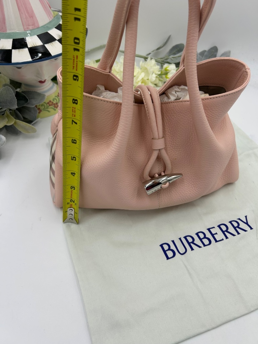 ***************Women’s Burberry London Pink Calfskin Leather Small Loop Tote Bag - Picture 2 of 15